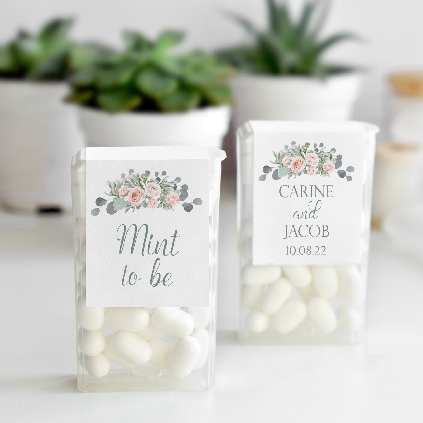 Printed Tic Tac® Labels / Rose Gold Eucalyptus Floral Bouquet - RE19