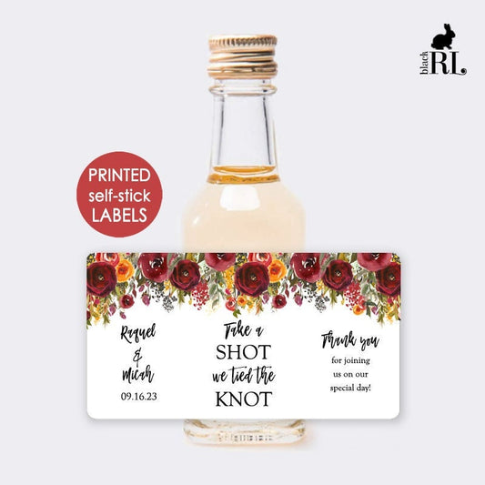 Printed Mini Liquor Bottle Labels / Colorful Fall Blooms Fall Party Favor - CJ21