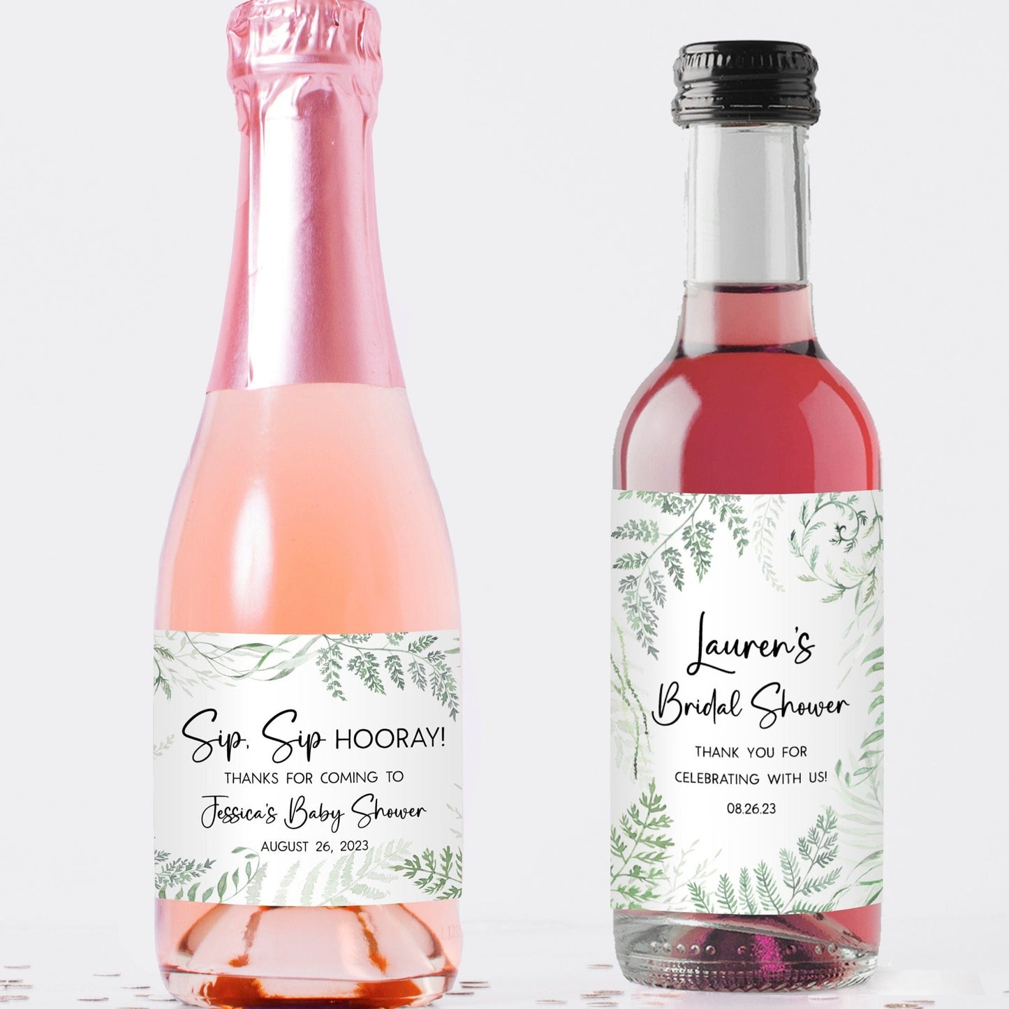 Printed Mini Wine or Mini Champagne Bottle Labels / Flowing Ferns - FN22