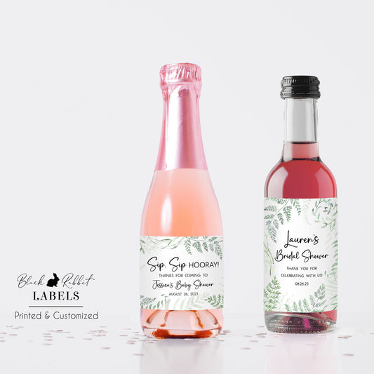 Printed Mini Wine or Mini Champagne Bottle Labels / Flowing Ferns - FN22