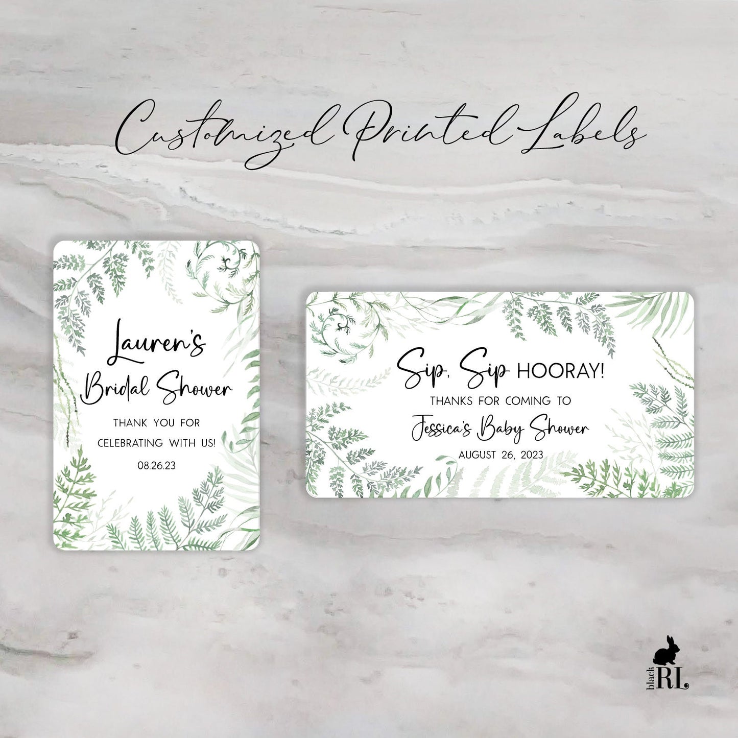 Printed Mini Wine or Mini Champagne Bottle Labels / Flowing Ferns - FN22