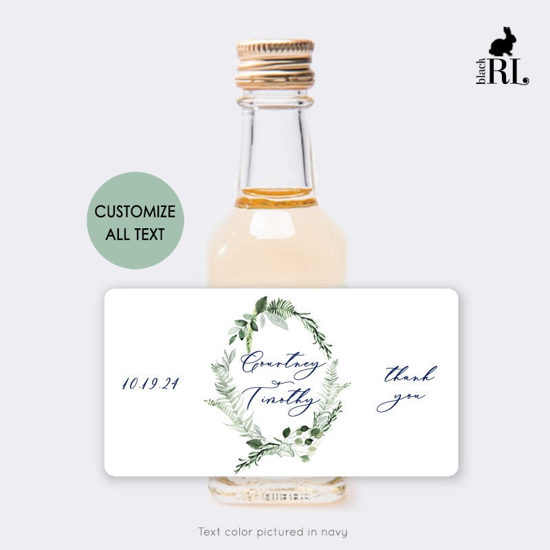 Printed Mini Liquor Bottle Labels / Ivy Greenery Wreath - IV22