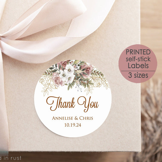 Printed Round Labels in 3 Sizes / Wild Roses Bouquet - RA22