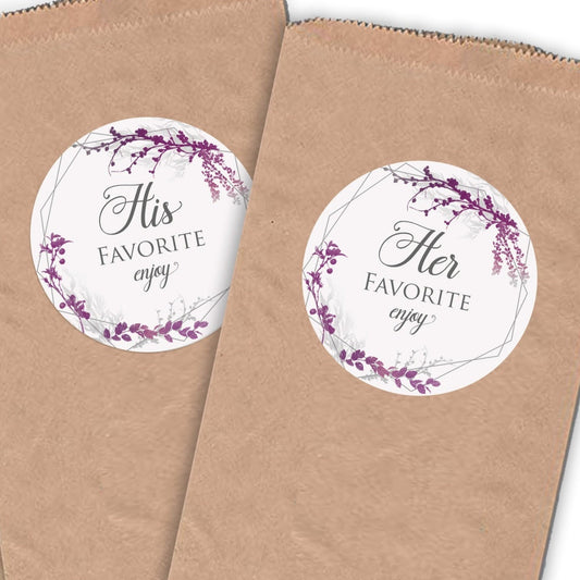 Printed His & Her Favorite Labels or Choose Their, Our, or Names / Purple Flowers in Silver Frame - PX19