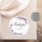 Printed Round Labels in 3 Sizes / Purple Flowers in Silver Geometric Frame  - PX19
